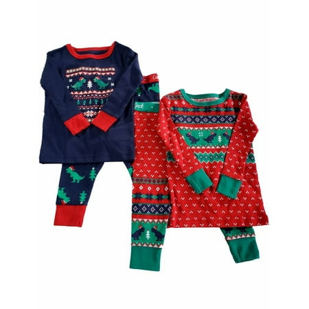 

Infant/Toddler Boys Dinosaur Christmas Holiday 4 Piece Cotton Pajama PJ Set 12M