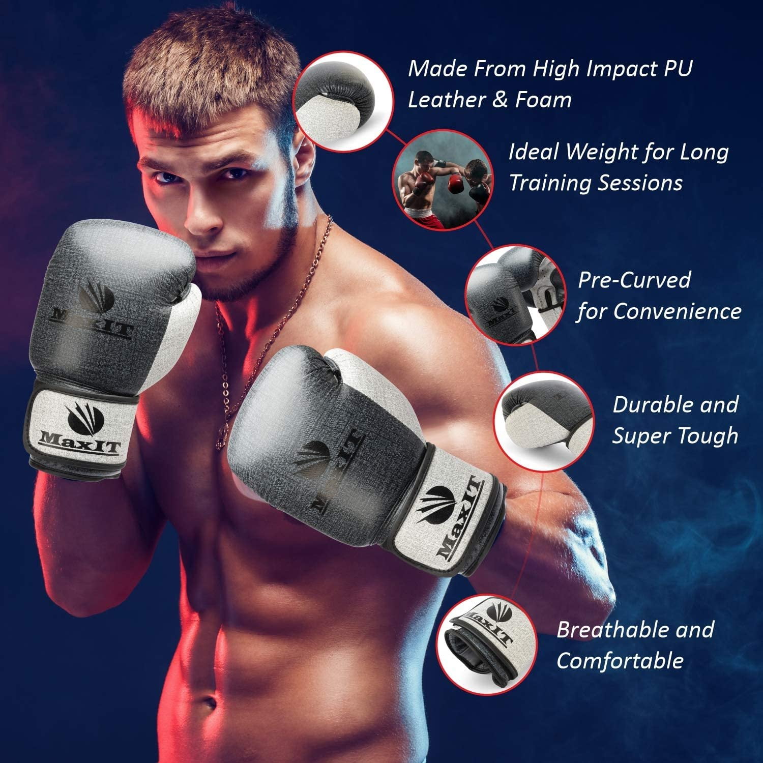MaxIT Boxing Gloves for Men, Women & Kids These Pro Training Mitts are Perfect for Sparring, MMA, Kickboxing, Heavy Bag, Muay Thai Comfortable & Easy to Clean