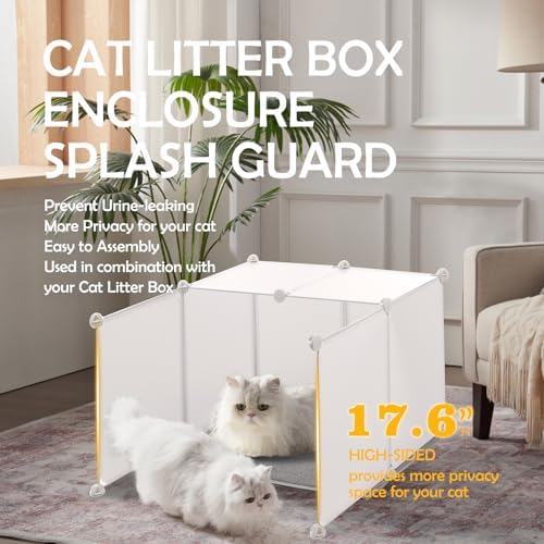 Cat Litter Box Enclosure Splash Guard XXL 27.9L × 27.9W x 31.5H inch, Light Weight Plastic Sheets with Cat Litter Mat Easy Clean (White)