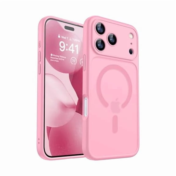 ZHU997 Magnetic Compatible with iPhone 17 Pro Case, Upgraded [Full Camera Protection] [Compatible with Magsafe] [Translucent Matte] Shockproof Protective Phone Cover 6.3 Inch - Pink