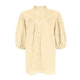 thumbnail image 4 of Jzuxvd Eyelet Tops for Women Summer Tops, Eyelet Blouse for Women Hollow Out Lace Top Embroidered Blouses, V Neck Button Puff Sleeve Beige M, 4 of 5