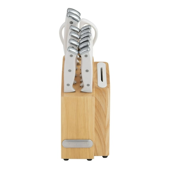 Farberware Edgekeeper Triple Riveted Slim Knife Block Set with Built in Sharpener 14-piece in White