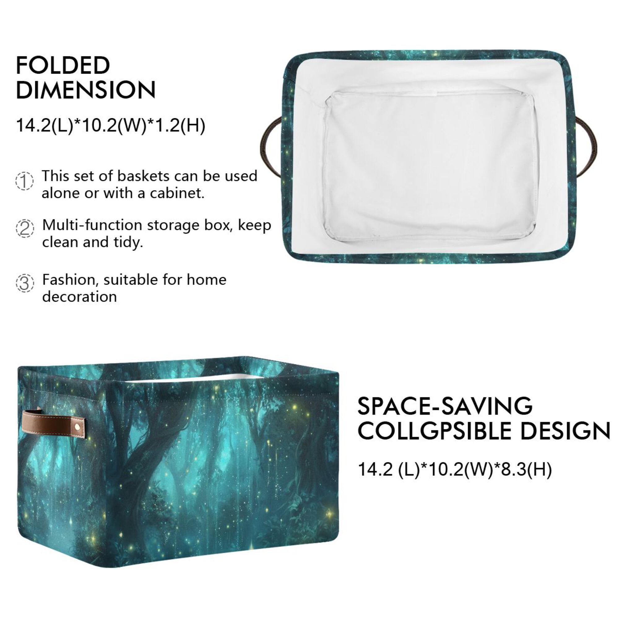 Yayeee Canvas Storage Basket with Handles for Shelves Fabric Bins Closet Organizer, Magical Forest