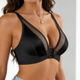 thumbnail image 6 of Feancey Front Closure Bras for Women Deep V Plunge No Underwire Bra Sheer Patchwork Supportive Lingerie Bras Solid Color Casual Push Up Bra Black L, 6 of 10