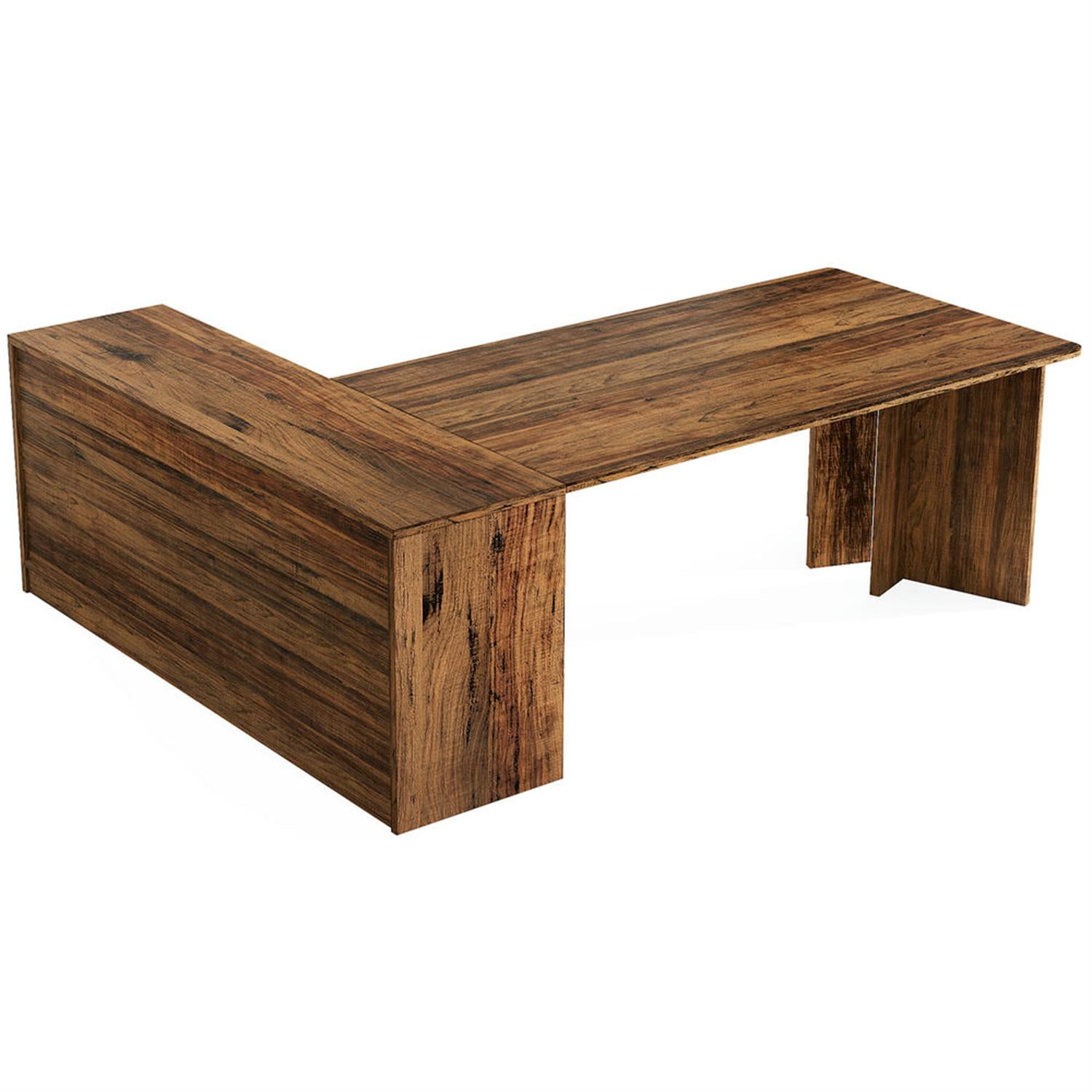 Demi Bonn Modern L Shaped Gaming Computer Desk, 71" Corner Executive Desk with Storage Cabinet for Home Office, Brown