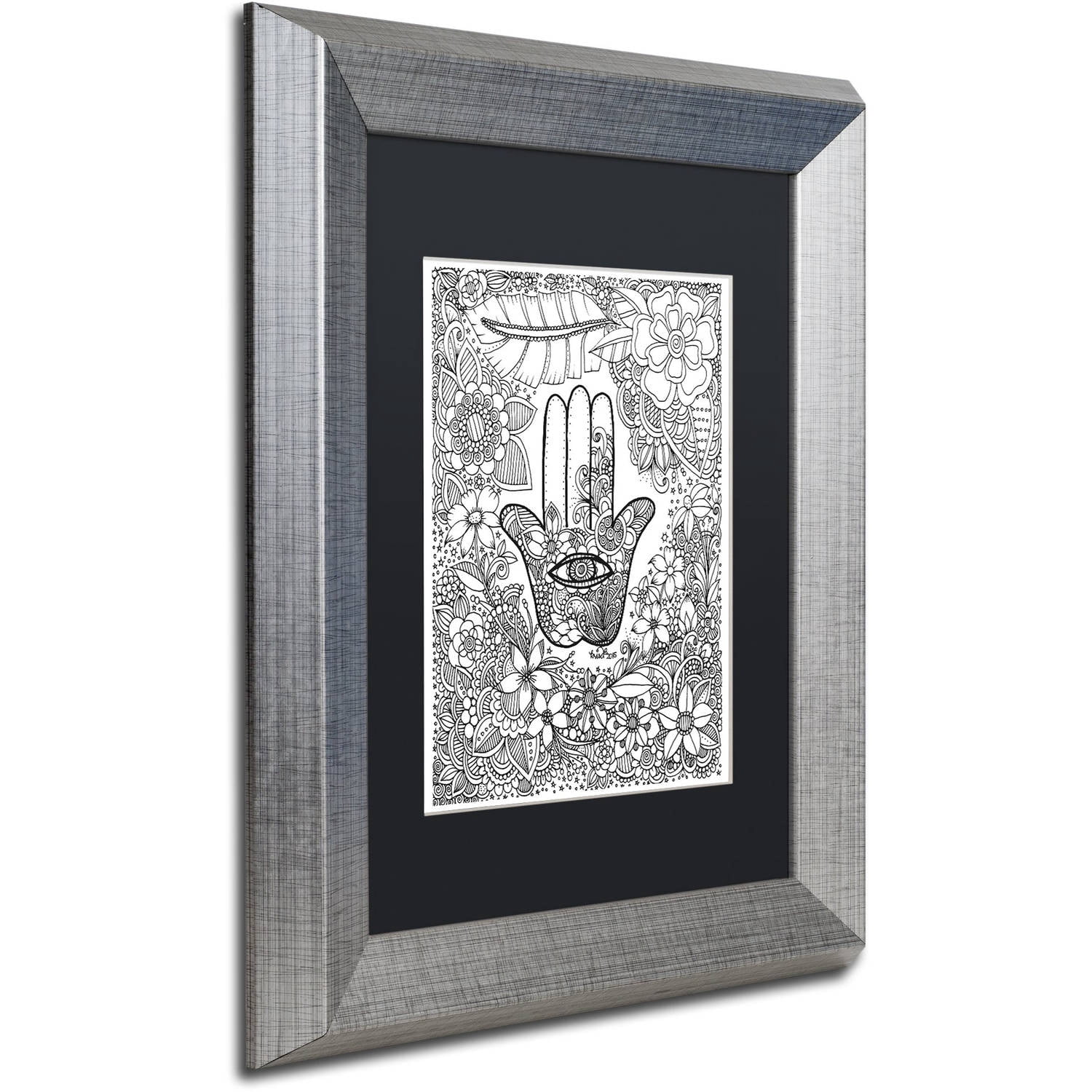 Trademark Fine Art "Hamsa Hand" Canvas Art by KCDoodleArt Black Matte, Silver Frame