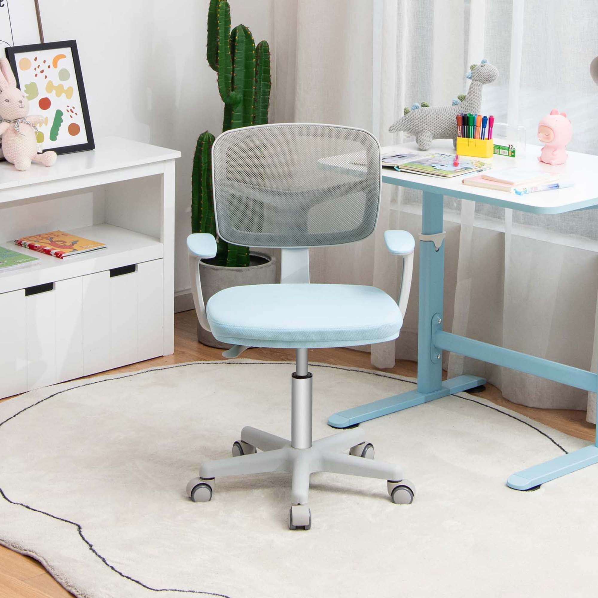 Costway Auto Lock Kids Mesh Chair with Armrests Height Adjustable 360-Degree Swivel Blue