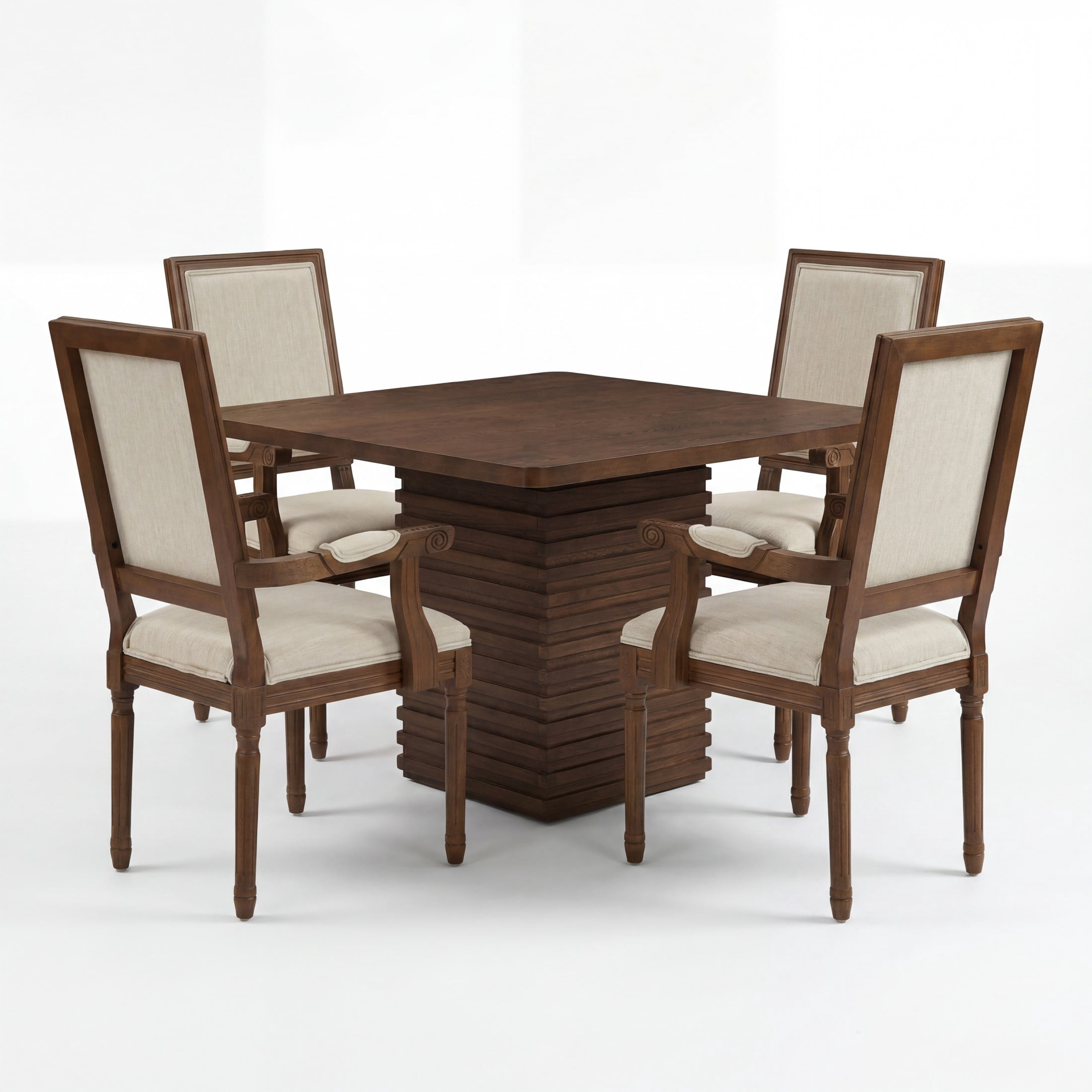 Christopher Knight Home 5-Piece Dining Set, Square Table and High Back Upholstered Chairs, Walnut+Beige