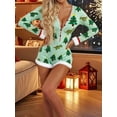 thumbnail image 4 of Rdhnmea Women's Women Christmas Pajamas Romper Sexy V Neck Button Up Long Sleeve Fur Trim Bodycon Shorts Jumpsuit Xmas Pjs Overall, 4 of 9