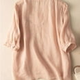 thumbnail image 6 of Women's Floral Embroidery Linen Shirts 3/4 Sleeve Round Neck Babydoll Tops Blouses, 6 of 6