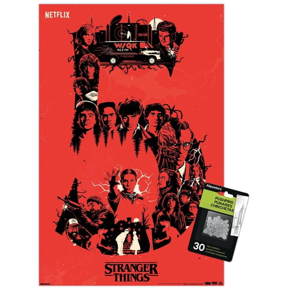 Netflix Stranger Things: Season 5 (2025) - Illustration 5 Wall Poster with Push Pins, 14.725" x 22.375"