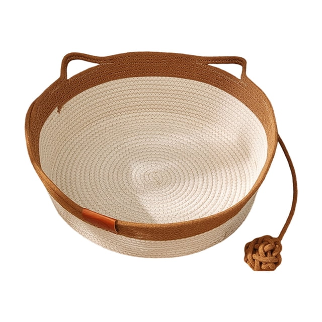 Lit Tissé pour Chats d'Intérieur Toutes Saisons en Lin avec Griffoir et Lit Rond Suspendu avec Poignées Portables pour Petits