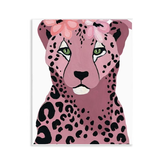 Stupell Industries Cheetah with Pink Blossoms Animals & Insects Painting Unframed Art Print Wall Art, 11 x 14