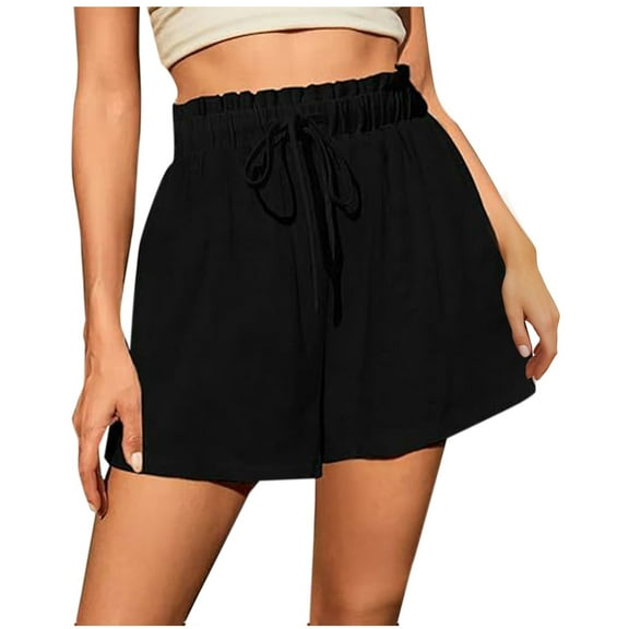 Loopsun Womens Shorts, Summer Shorts for Women, Women's Fashion Casual Solid Mid Waist Drawstring Shorts Black L