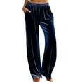 thumbnail image 2 of Velvet Pants Women 2026 Fall Winter Elastic Waist Drawstring Wide Straight Leg Casual Loose Dressy Pants with Pockets, 2 of 6