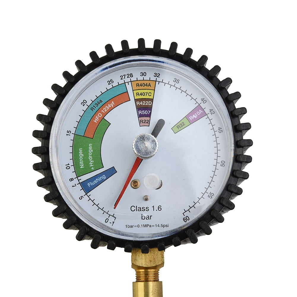 Pressure Gauge -1~60bar Nitrogen Pressure Tester for R134a, R22, R407C, R410A HVAC Systems Cold Test Table Tool Accessories