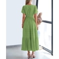 thumbnail image 3 of Vestido casual BTFBM de verano 2025 con cuello en V y manga corta, verde, 3 of 9