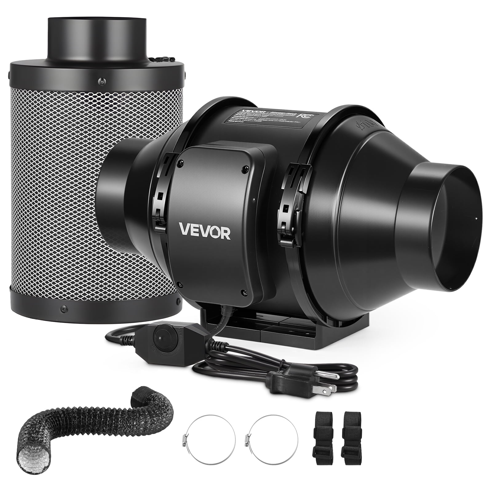 VEVOR 4" Air Filtration Kit, 180 CFM Inline Duct Fan with Speed Controller, Carbon Filter & Ducting Ventilation System for Heating Cooling Booster, Grow Tents, Hydroponics