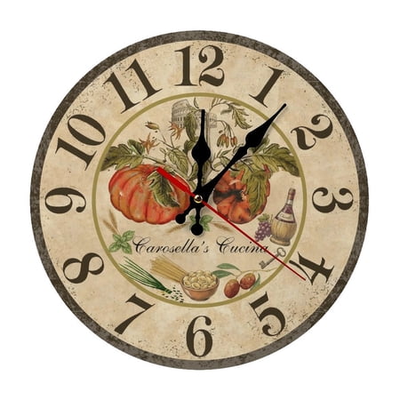 Italian Kitchen Durable Wooden Analog Wall Clock, Silent Sweep Clock for Living Room & Office Decor