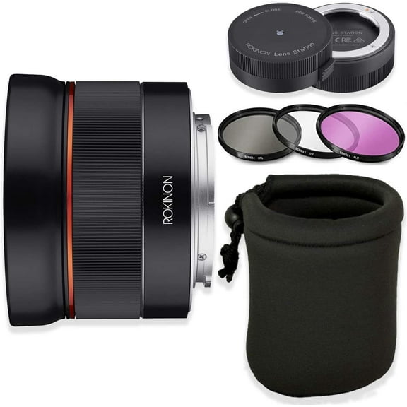 Rokinon AF 24mm f/2.8 FE Lens for Sony E-Mount Cameras with Sony Lens Station   HD Filters & Lens Case