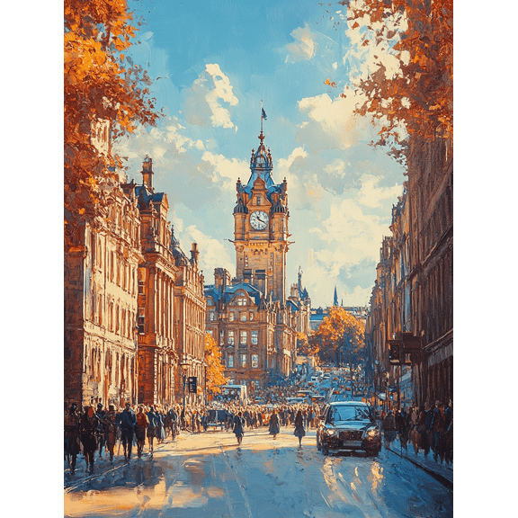 Edinburgh Cityscape Clock Tower Canvas Print/Painting, Suitable for Living Room,Hotel, and Restaurant Decoration.