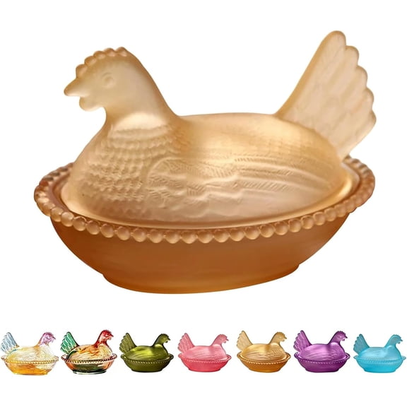 Vintage Glass Hen on Nest Candy Dish with Lid, Chicken-Shaped Crystal Glass Jar for Snacks, Dessert, Cookies, Home Kitchen Tabletop Decor