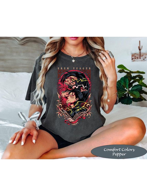 Eren Yeager AOT Anime Fan Gift Comfort Colors Short Sleeve T-Shirt For Men Women, Pepper Color, Size 2XL