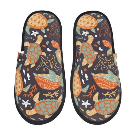 Balery Turtles and Sea Plants Slient Indoor Furry Fleece Comfort House Shoes Soft Non-Slip Home Shoes Cotton slippers House Slippers-- Medium