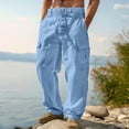 thumbnail image 2 of Homeyce Men's Lightweight Linen Jogger Pants Elastic Drawstring Waist Straight-Legs Pants with Deep Pockets Cotton Linen Cotton Trousers Loose Fit Summer Yoga Beach Casual Cotton Linen Pants,Blue S, 2 of 4