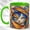 Green, variant on Colorful Cat Face Coffee Mug, Stained Glass Cat Mug, Ceramic 11 oz