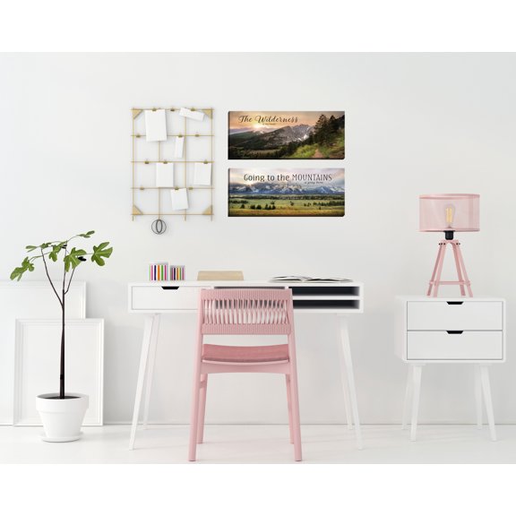 Gango Home Decor Contemporary The Wilderness is My Home & Going to the Mountains is Going Home; Two 20x8in Hand-Stretched Canvases