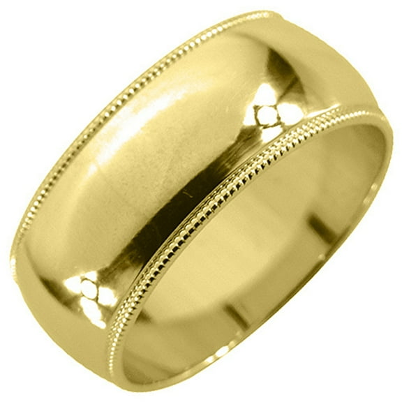 14K Yellow Gold Mens Wedding Band 8mm High Gloss Milgrain