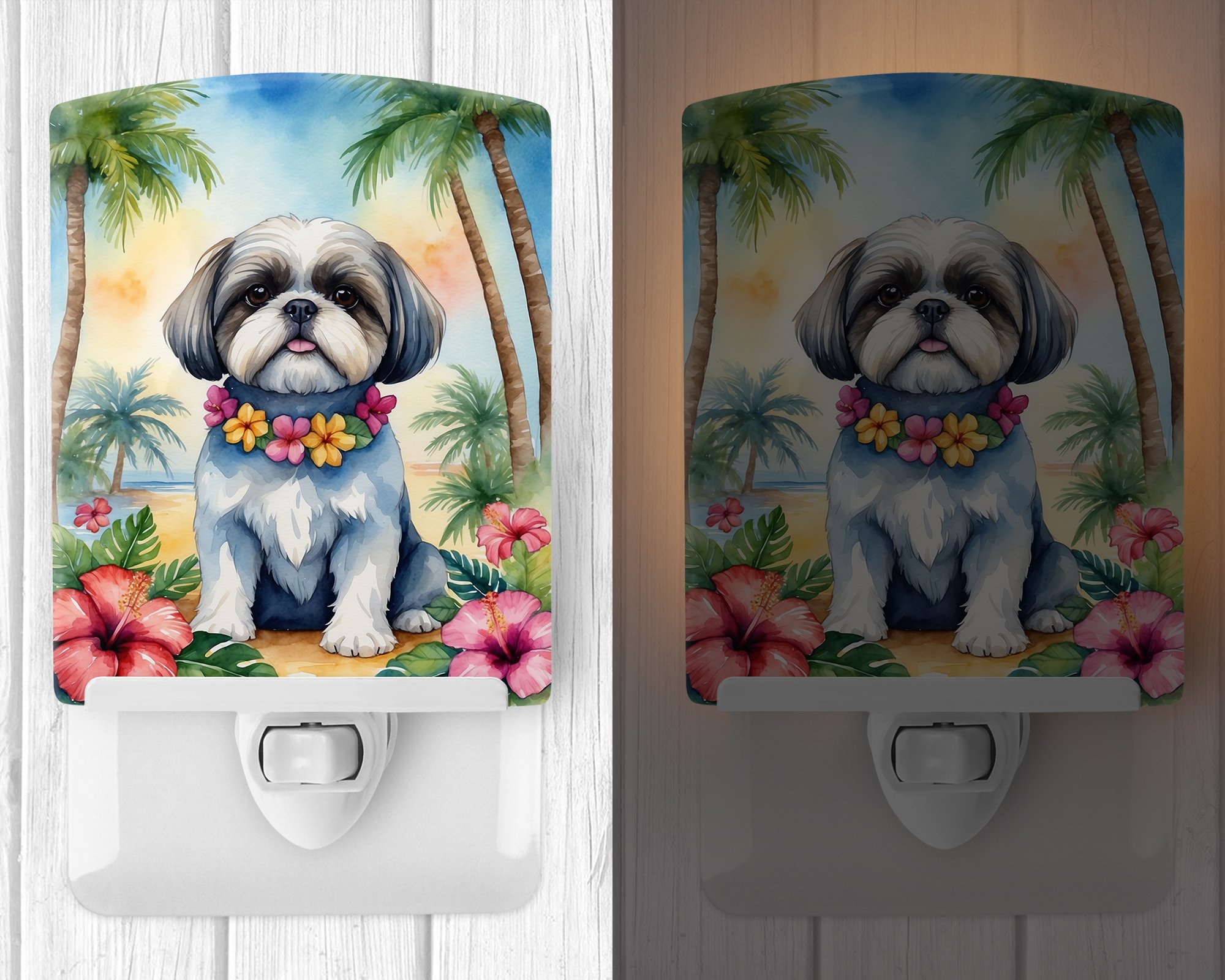 Shih Tzu Luau Ceramic Night Light 4 in x 6 in
