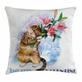 thumbnail image 1 of Valentines Day Decor Throw Pillow Cushion Cover, Be My Valentine Little Cute Baby Kitten with Garden Flowers Print, Decorative Square Accent Pillow Case, 16 X 16 Inches, Multicolor, by Ambesonne, 1 of 2