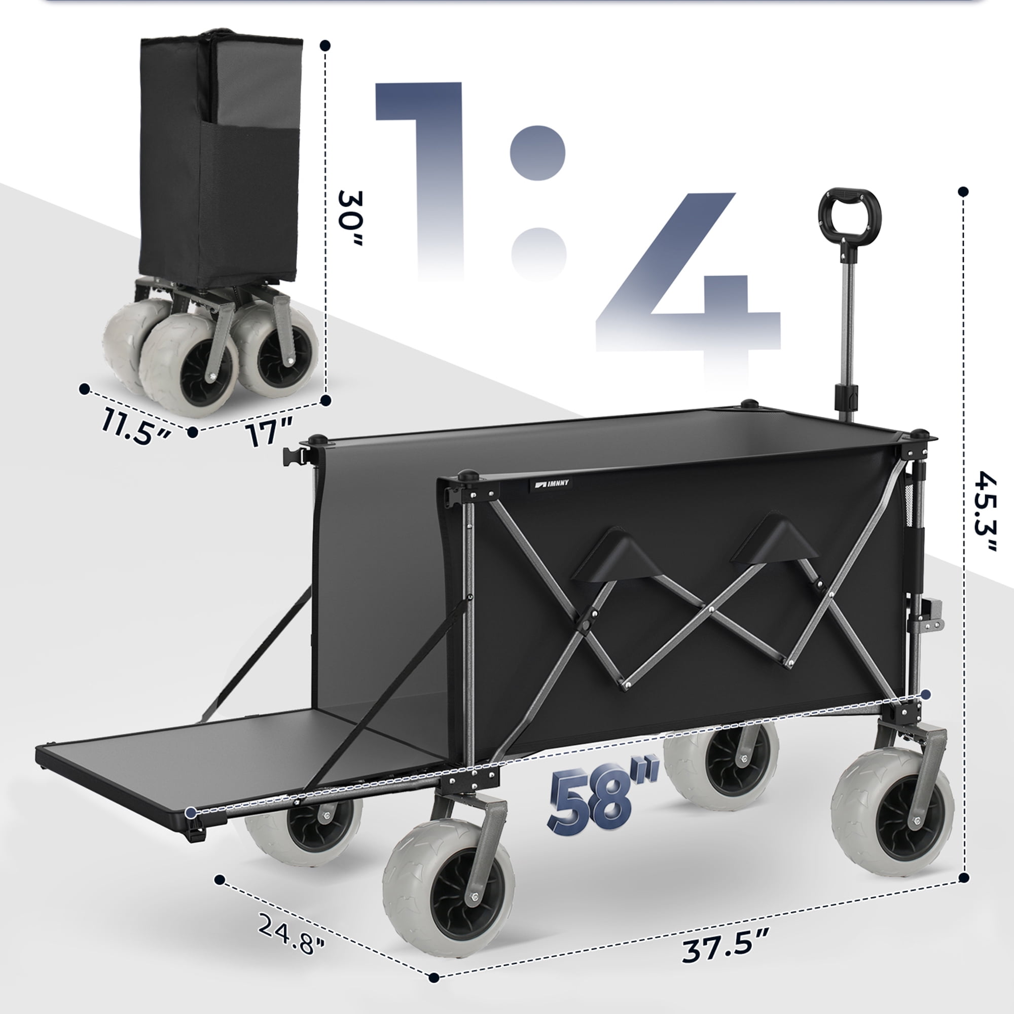 Beach Wagon with 9x4 PU Wheels 500 lbs Capacity Expandable Tailgate 300L Storage Sand Cart