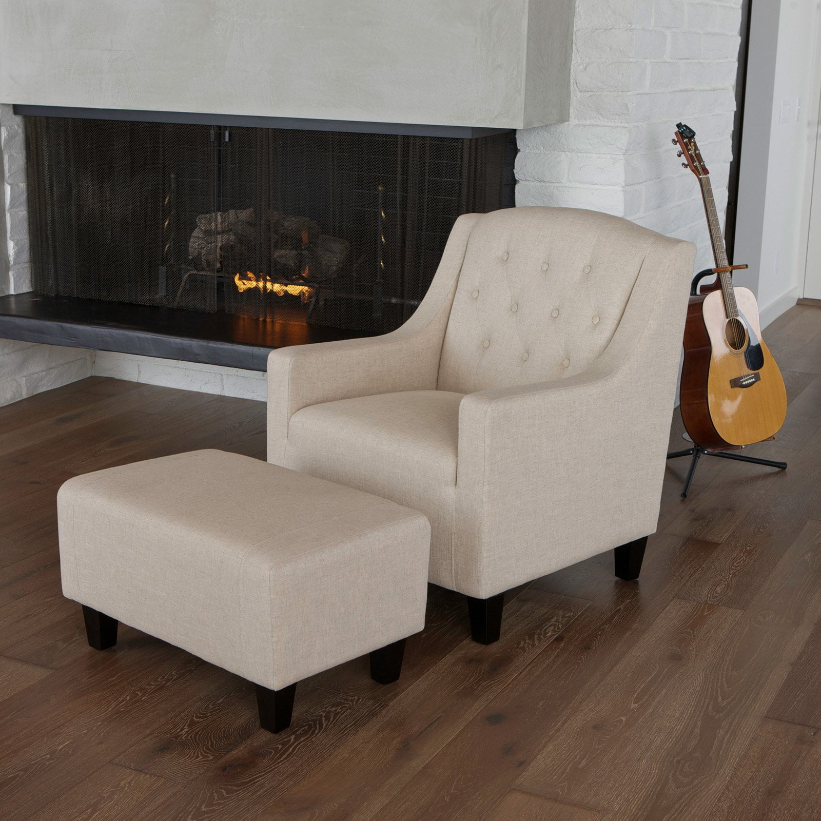 Elaine Tufted Fabric Club Chair And Ottoman Beige