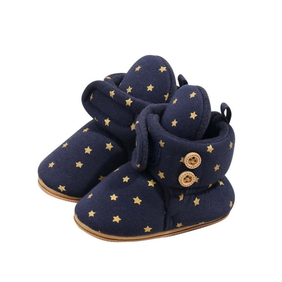 TAIAOJING Baby Girls Boys Star Print Booties Soft Non- Sole Winter Warm Cozy Toddler First Crib Shoes Cute Footwear 9-18 Months