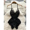 thumbnail image 4 of Mono sexy de encaje floral con tiras de CHILLGIO para mujer, mono ajustado erótico transparente de una pieza sin espalda para discoteca, 4 of 4