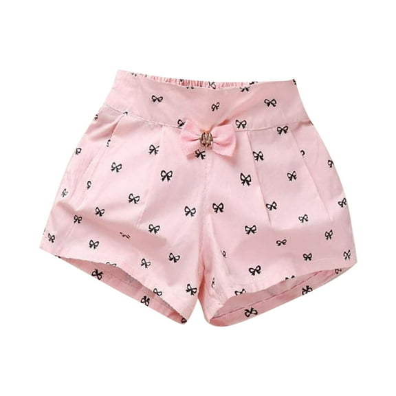 Plebaso Girls Cute Shorts Print Summer Casual Shorts Elastic Waist Kids Girls Wide Leg Shorts with Bow