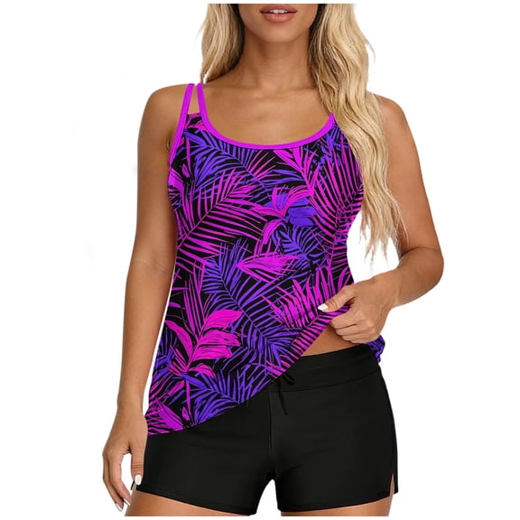 2 Piece Swimwear for Women,Tankini Swimsuits for Women Tummy Control with Boy Shorts Modest 2 Piece Bathing Suit Trendy Floral Swimwear