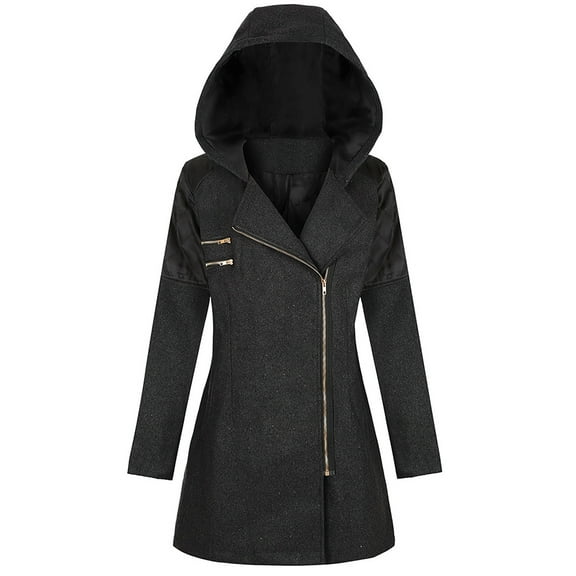 Munlar Trench Coats For Women,Womens Winter Warm Outwear Floral Solid Hooded Pockets Vintage Oversize Splicing Coats