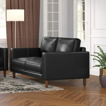 Modern Loveseat Leather, 55" Small Couch, Black Living Room Sofa, Mid-Century Design