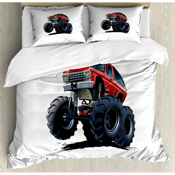 Truck Duvet Cover Set Extreme Off Road Vehicle Cartoon Style - Monster Truck Bedding Sets Truck Duvet Cover Set Extreme Off Road Vehicle Cartoon Style - Monster Truck Bedding Sets