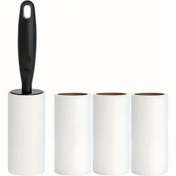 Gluer -2pcs handle -6pcs paper Lint Roller for Clothes Extra Sticky Pet Hair Removal Roller with Refills, Refillable Handle with 4 Sticky Rolls (Black Stick)