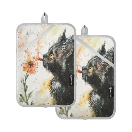 

WOBOGO Skinny Black Cat Oven Mitts 2 Piece Heat Resistant 338 Degrees F Square Insulation Pads for A Wide Range of Cooking Occasions