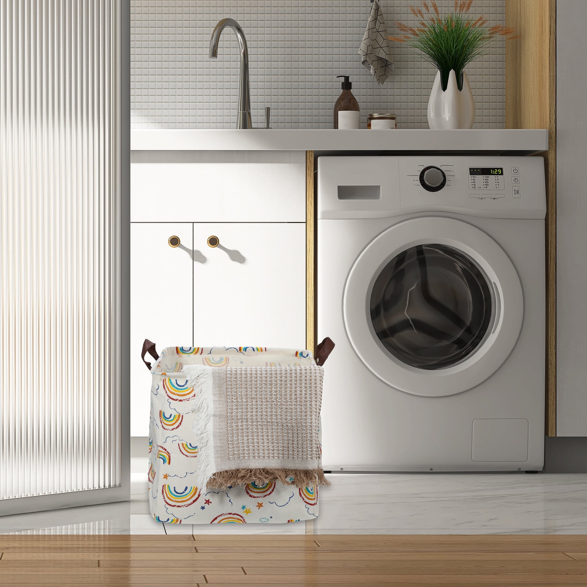 Unique Bargains Foldable Square Laundry Basket 12.60"x12.60"x12.60" 30L Assorted Color