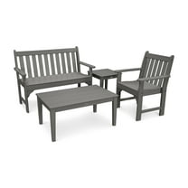 POLYWOOD Vineyard 4-Piece Bench Seating Set in Slate Grey
