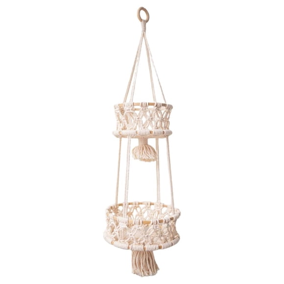 Macrame Plant Hanger Macrame Hanging Fruit Basket 2 Tier Woven Cotton Rope Storage Baskets Hanging Plant Holder for Vegetable Sto