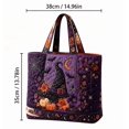 thumbnail image 3 of Halloween Tote Bag for Women Quilted Large Shopping Handbag, Witch Hat Bat Spider Purple Floral Shoulder Bag, Gothic Spooky Halloween Reusable Grocery Tote, 3 of 4