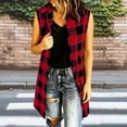 thumbnail image 5 of VBVC Women's Buffalo Plaid Button Down Vest , Casual Long Shirt For Women , Ladies' Collared Sleeveless Tunic Top, Red , S-2XL, 5 of 7